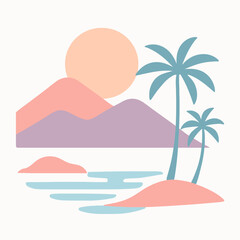 Minimal Tropical Sunset With Palm Trees