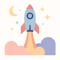 Cute Cartoon Rocket Launching Into Space