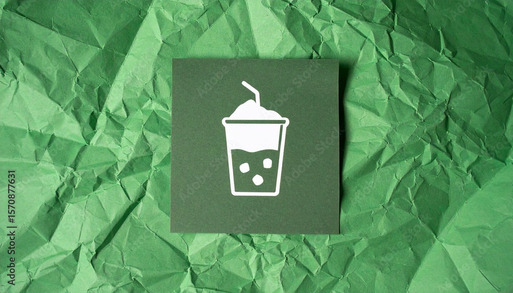 Poster an inviting image of a refreshing beverage icon against a textured green background. it represents a