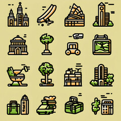 Collection of city icons in flat style