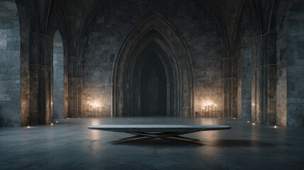 Obraz premium Mysterious ancient architecture interior with ethereal candle light atmosphere