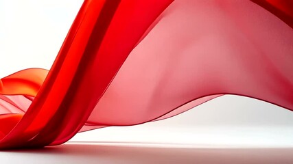 Dynamic Red Silk Fabric Flowing Gracefully in Abstract Motion with White Background