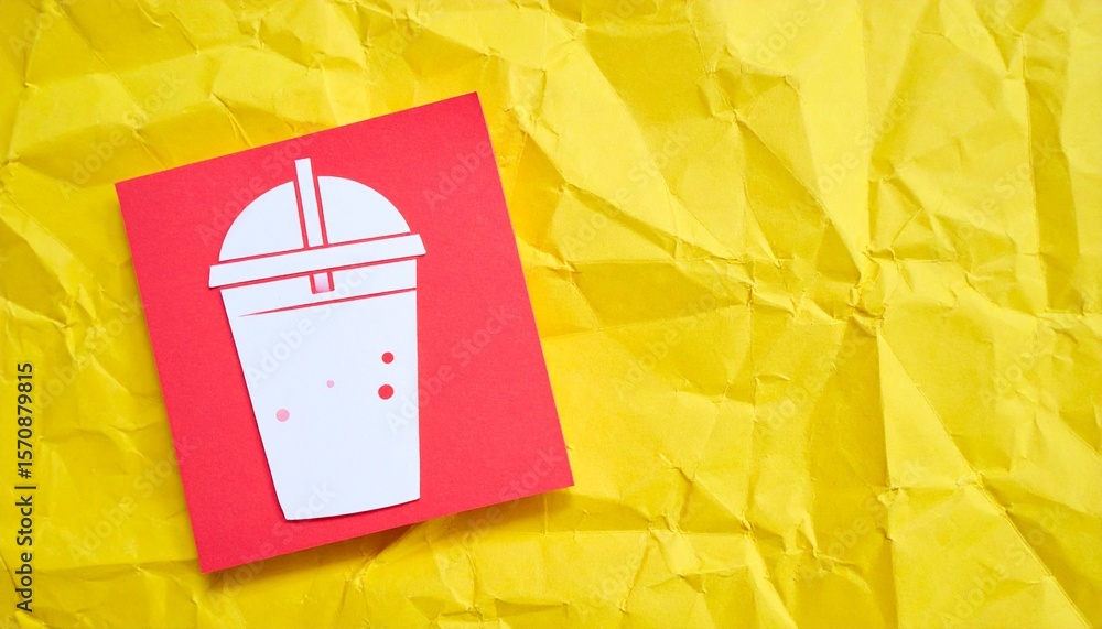 Poster a refreshing beverage symbol placed on a textured yellow surface, creating a striking contrast and e