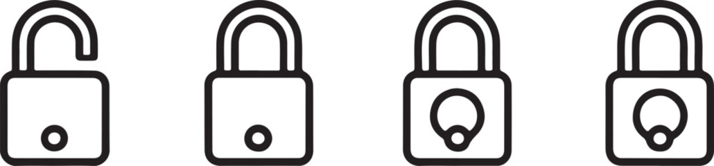 Collection of Padlock Illustrations Representing Security and Privacy with Open and Locked Symbols