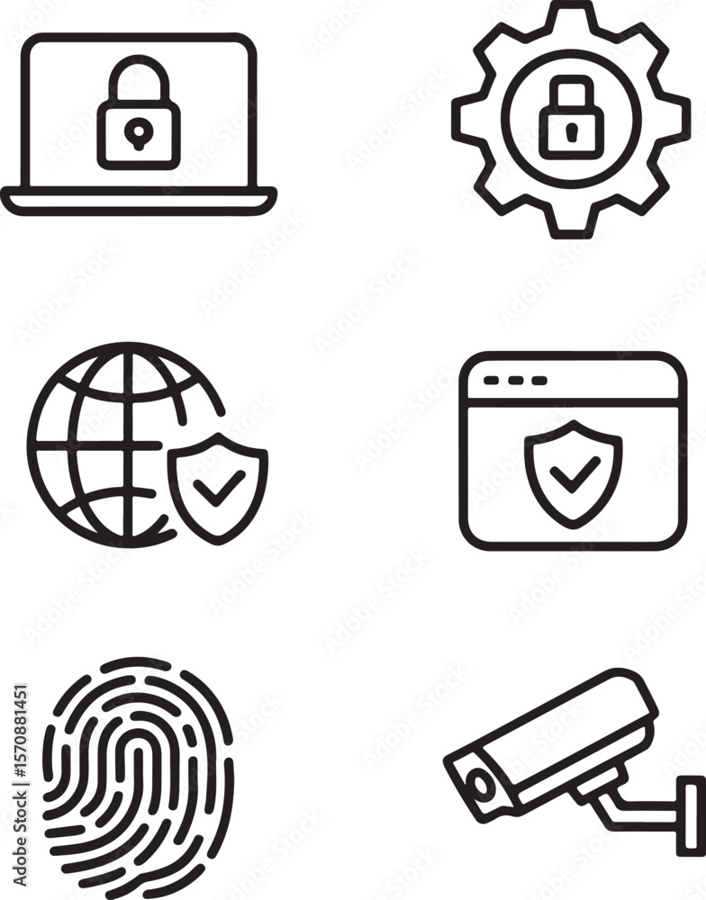 Poster cybersecurity and data protection icon set depicting safety measures network security and access con