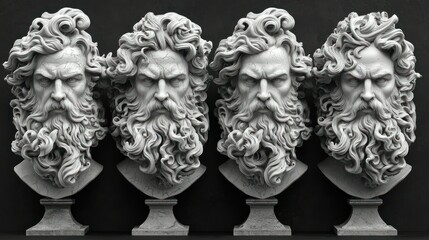 Obraz premium Four busts of bearded, serious men, Greek style