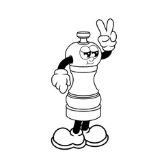 Retro character design of cool salt and pepper grinder outline