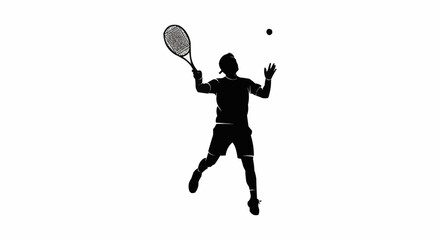 Tennis Player Serve Silhouette on White