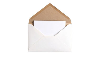 Blank envelope with white paper isolated on transparent background