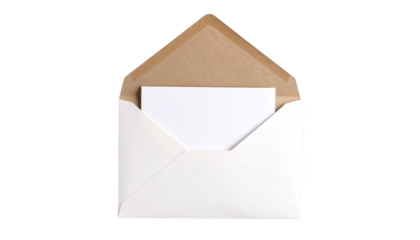 Blank envelope with white paper isolated on transparent background