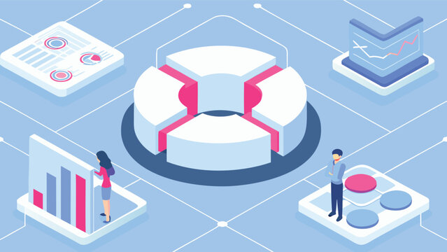 Isometric illustration of app development with people working on user interfaces and settings