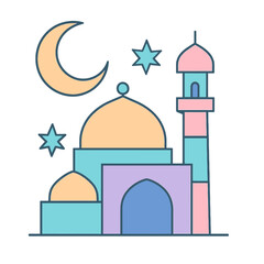 Colorful Mosque With Crescent Moon And Stars