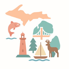 Michigan State Landmarks With Nature And Wildlife