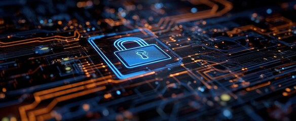 The Secure Lock Symbol on a Digital Circuit Background