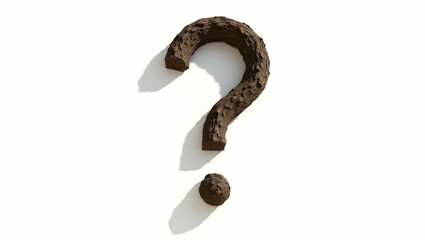 Question icon A question mark made of tree bark, designed in tree texture style, shown in natural shadow on a pure white background