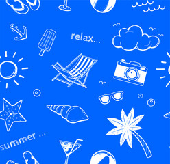 Funny summer doodle pattern design. Summer element Vector illustration. 