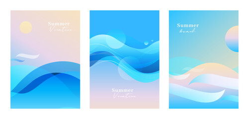 Abstract modern summer poster collection. Vertical format design vector illustration. 