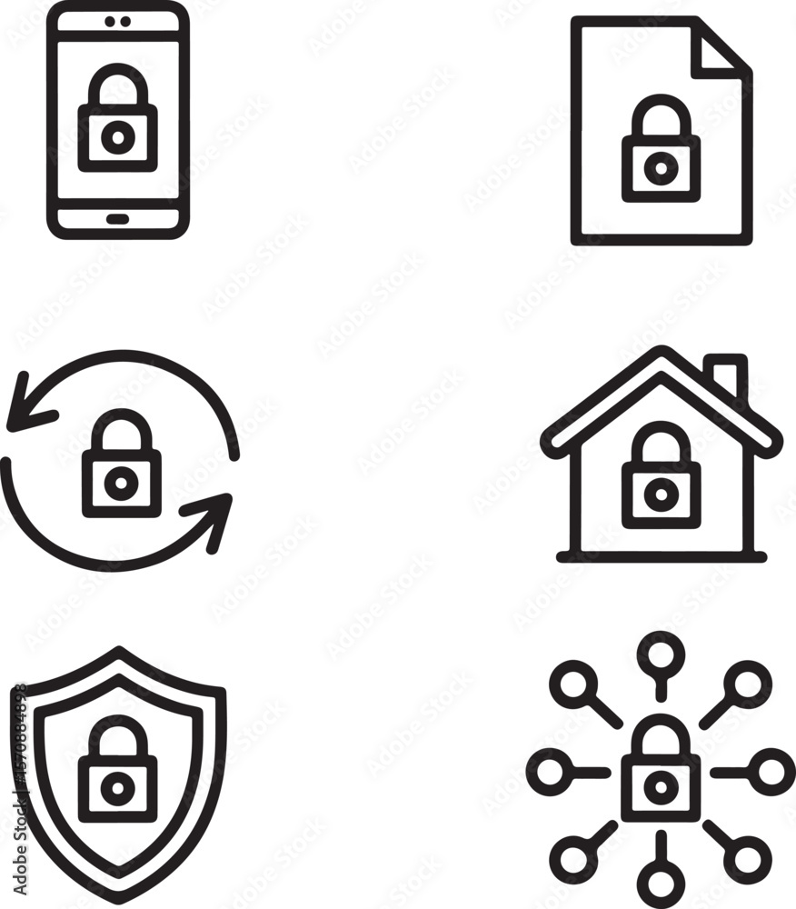 Poster security icons depicting data protection including mobile security file security home security cloud
