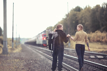 Traveling with a backpack on foot