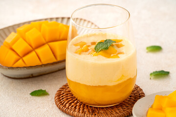 Mango Mousse Dessert in Glass Cups