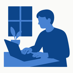 Focused Man Working Remotely On Laptop