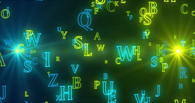 4K Alphabet Data Transfer Background. Futuristic Data Network For Business Workflow, Data Exchange, And Digital Communication. Futuristic Alphabet colorful animation Background.