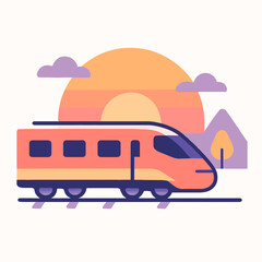 Modern High-speed Train Passing At Sunset