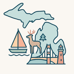 Michigan Landmarks And Nature Symbols Collection