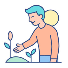 Young Man Enjoying Nature With Blooming Flowers