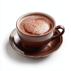 Fototapeta premium Rich Hot Chocolate in a Brown Cup , white background cut out PNG