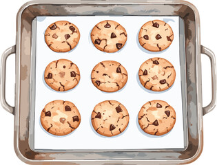 Cookie tray watercolor baking tools and ingredients vector illustration