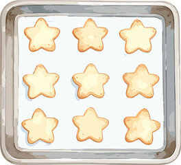 Cookies in tray watercolor baking tools and ingredients vector illustration