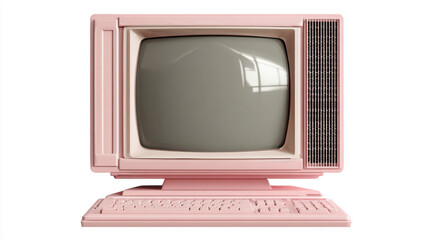 a vintage CRT monitor. Pink retro computer, isolated on white background. mockup computer. 3d illustration.