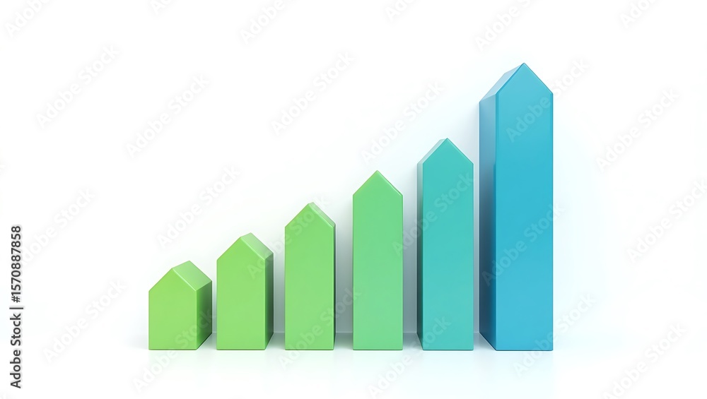 Wall mural abstract 3d bar chart with increasing height and house shape on white background