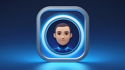 Stylized 3d cartoon avatar of a man inside a glowing blue digital interface