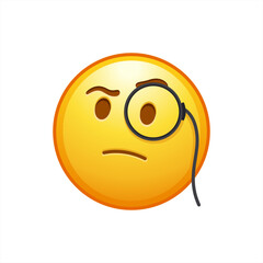 Face with monocle questioning why vector emoji illustration raised eyebrow inspecting, vector illustration.
