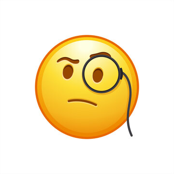 Face with monocle questioning why vector emoji illustration raised eyebrow inspecting, vector illustration.