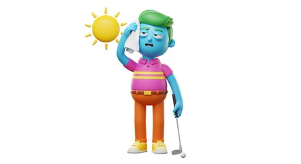 Fototapeta premium Cartoon character feeling hot outdoors