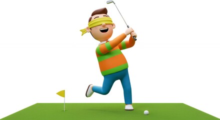 Cartoon character playing golf