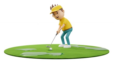 Cartoon golfer on golf course illustration