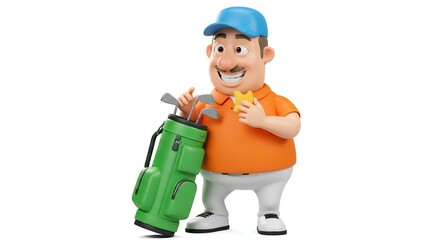 Cartoon golfer with golf bag