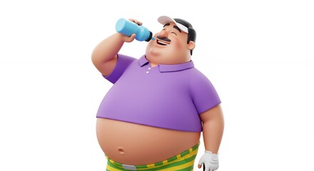 Cartoon man drinking water