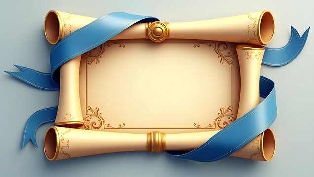 Elegant diploma scroll with blue ribbon and gold accents on a light background
