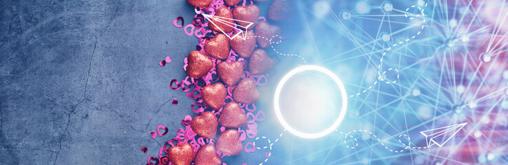 Romantic background. The concept of love and relationships. Heart shaped figures on a dark background. Card for Valentine's Day.