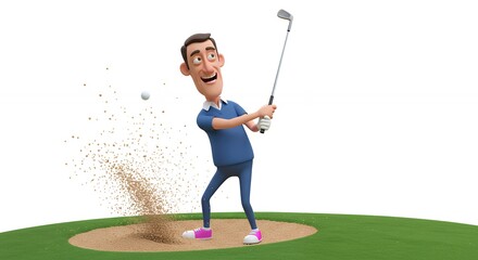 Cartoon man playing golf