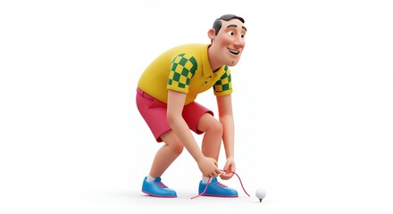 Cartoon man tying shoe