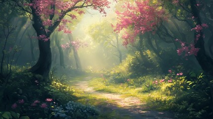 Beautiful morning in the forest with soft light