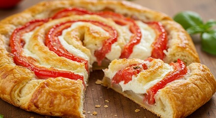 A tomato and mozzarella pinwheel pastry.