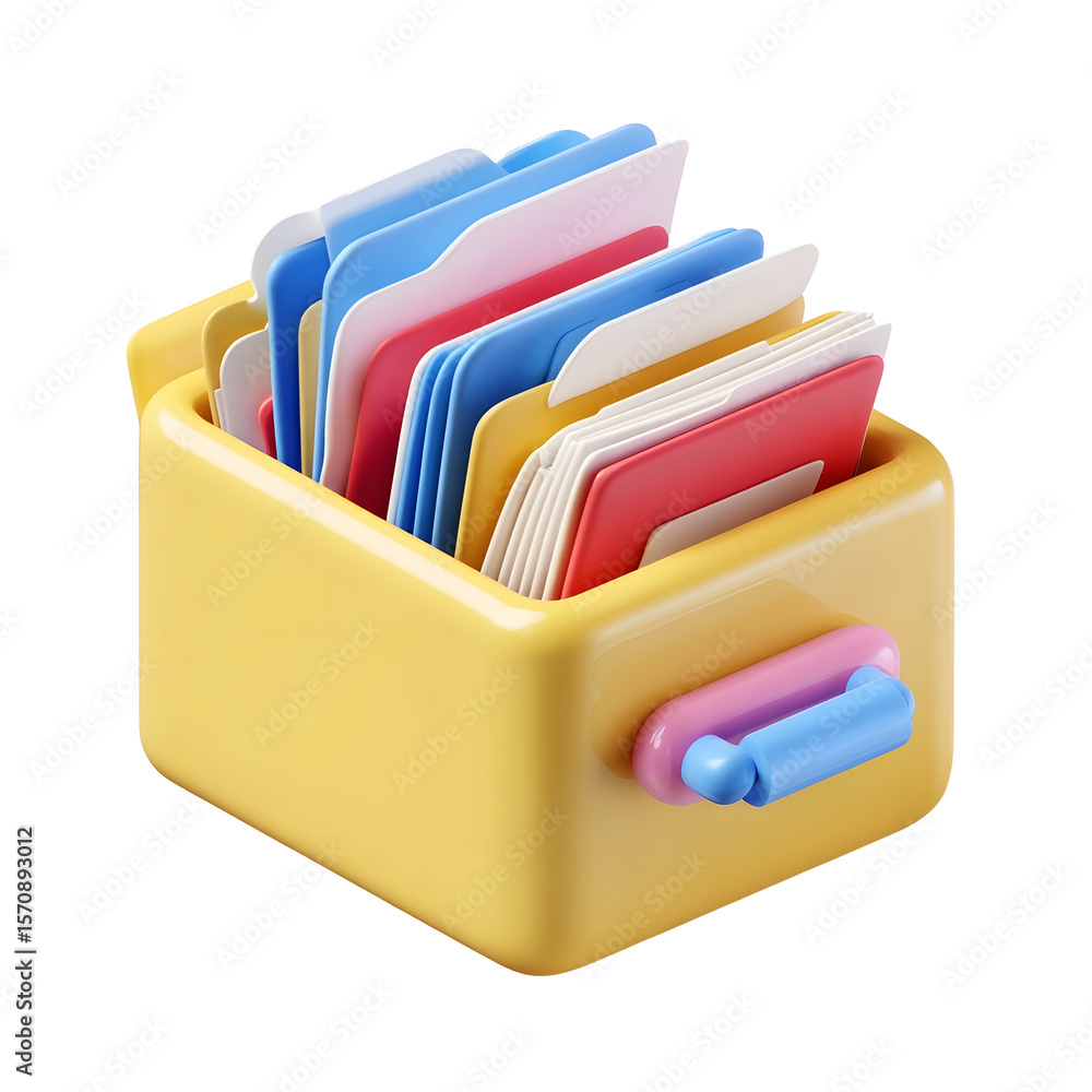 Poster a minimalist pastel colored storage drawer filled with neatly organized files documents and ui cards