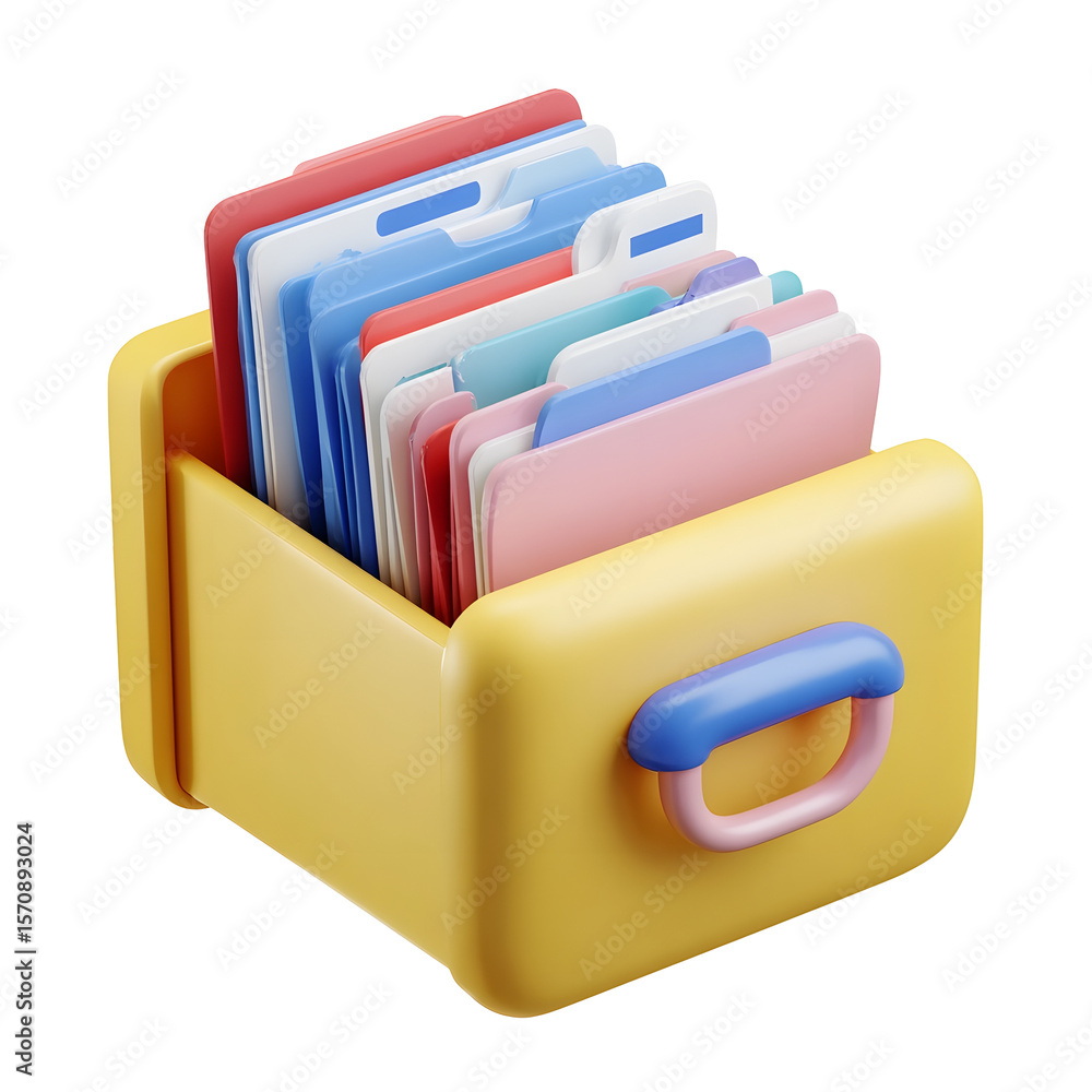 Poster a minimalist 3d icon of a pastel colored file archive drawer containing neatly organized documents f